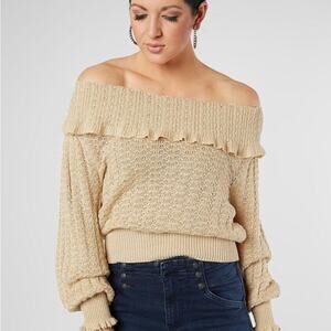 Free People Sweater Womens Large CRAZY IN LOVE RUFFLE knit feminine romantic